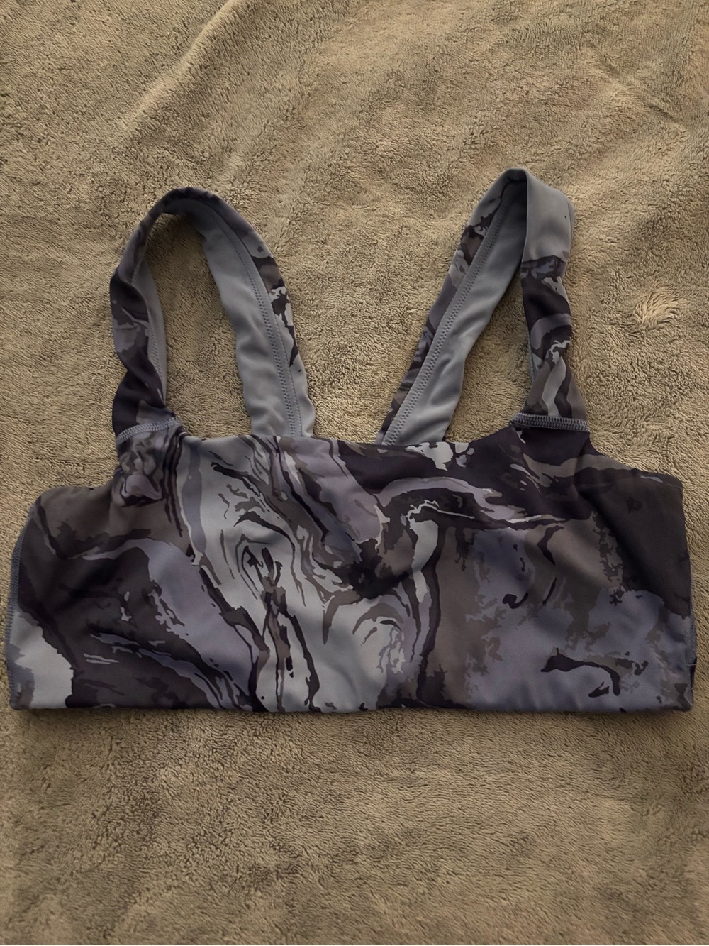 aerie Marble-Print Gray & Black Sports Bra